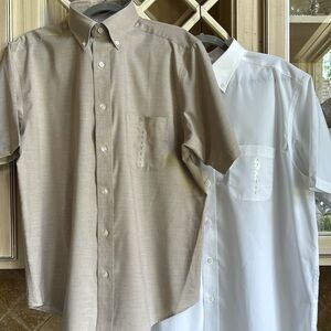Men's White and Tan Button-Down Shirts